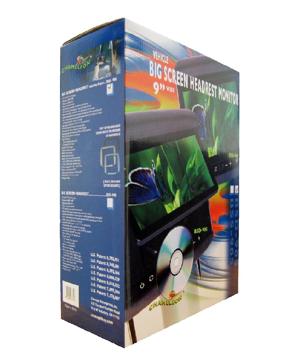 BSD-905 - Chameleon 9" LCD Headrest w/ Build-in DVD Player